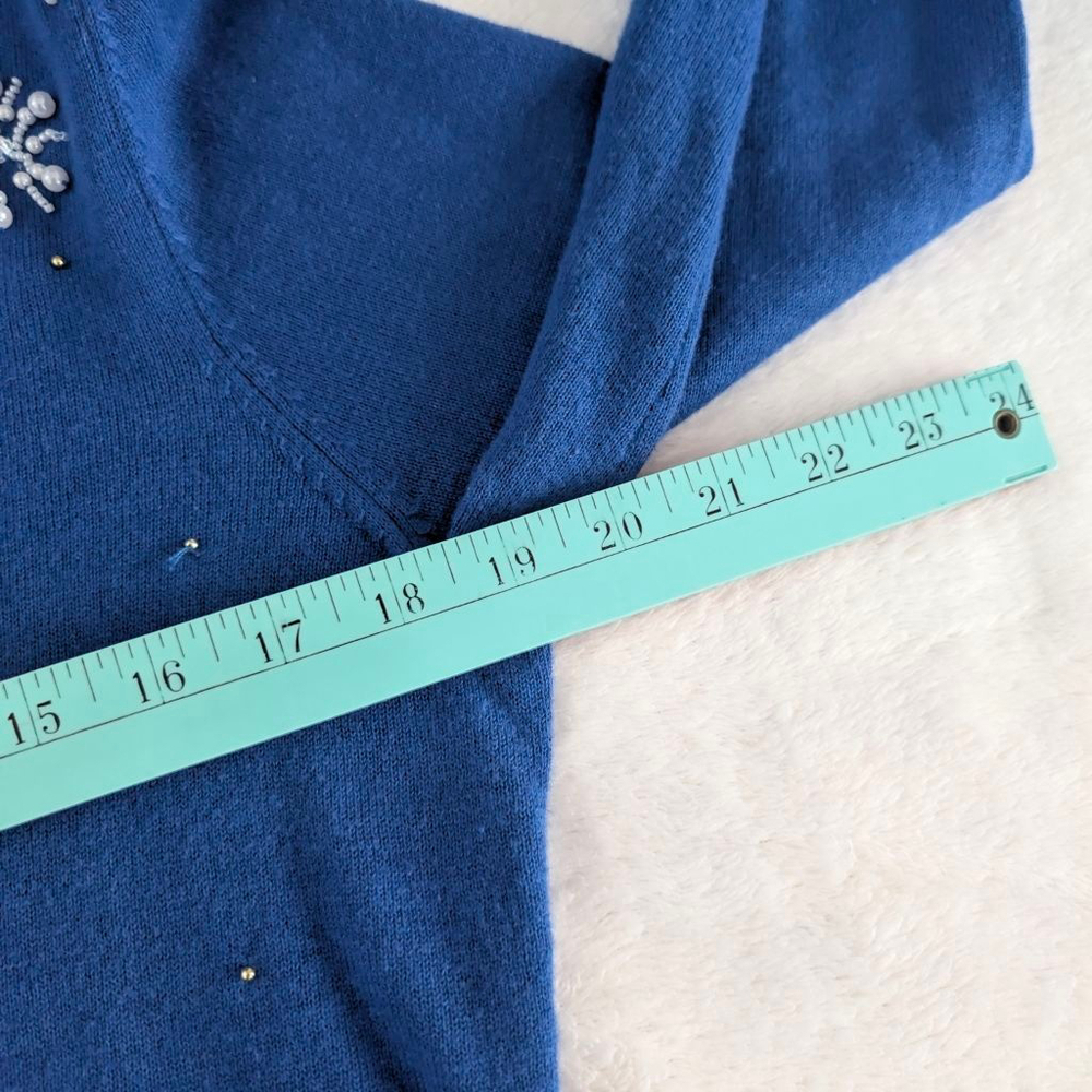 Berek Vintage Blue with Gold Angel Embellishment V-Neck Sweater - Medium - Picture 8 of 10